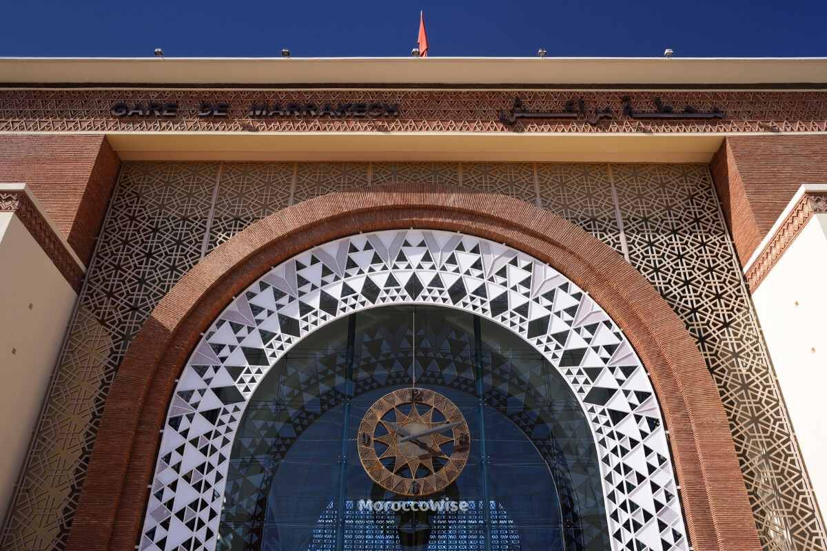 A passenger train at a station in Morocco